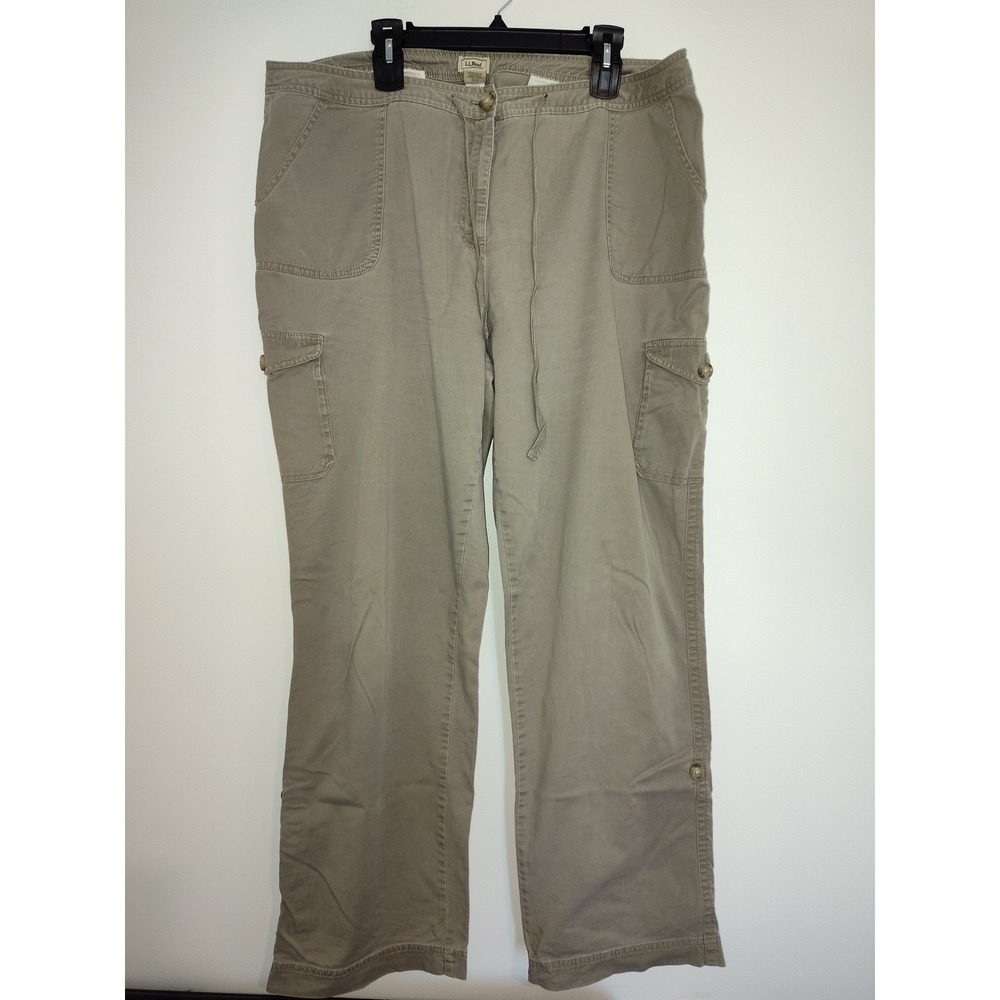 LL Bean Womens Cargo Pants 20T Tan Khaki Cotton Stretch Straight Leg 271460